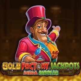 Gold Factory Jackpots Mega Moolah slot logo by Aurum Signature Studios at Maneki Spins Casino